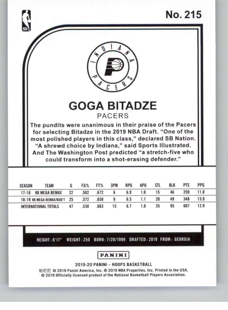 Amazon.com: 2019-20 NBA Hoops Basketball #215 Goga Bitadze